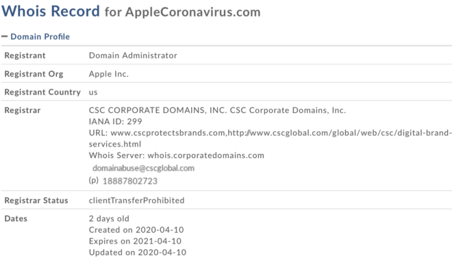Apple registra il dominio AppleCoronavirus.com