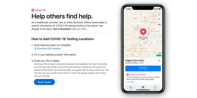 Apple Mappe visualizzerà presto le posizioni delle sedi di test COVID-19