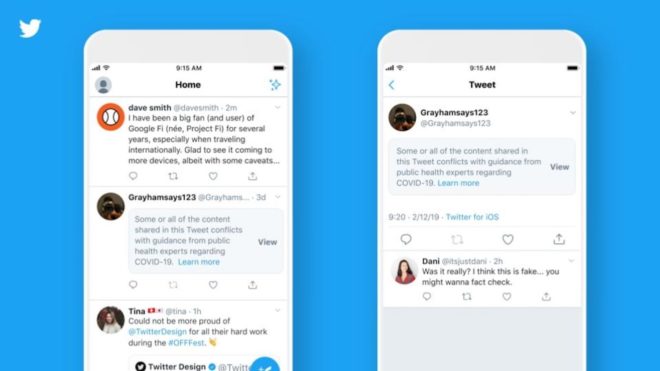 Twitter aggiunge le etichette contro le fake news su COVID-19