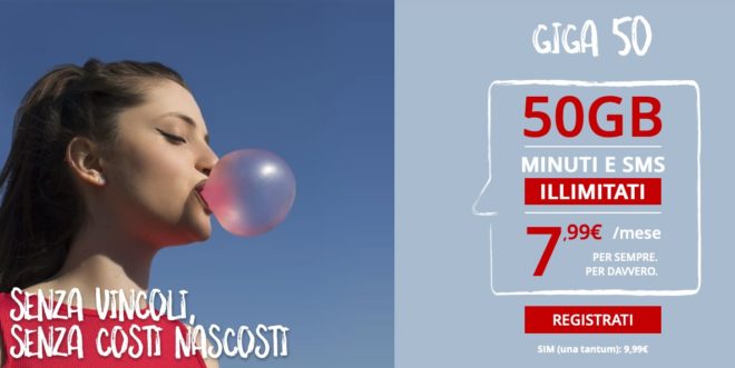 Iliad GIGA 50: minuti illimitati, SMS illimitati e 50 GB