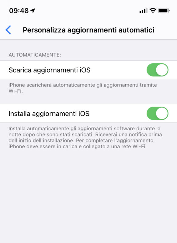 aggiornamenti automatici ios