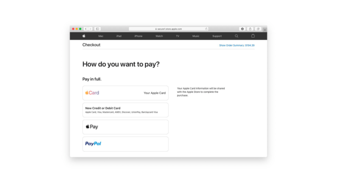 L’Apple Store Online ora supporta i pagamenti one-click con Apple Card