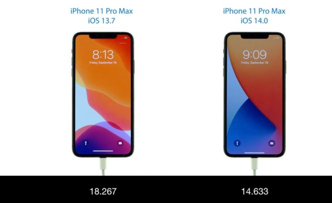 Confronto video tra il boot di iOS 14 e iOS 13.7