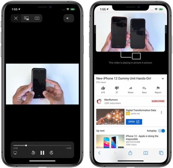 Picture in Picture su iOS 14 non funziona più con il sito web mobile di YouTube