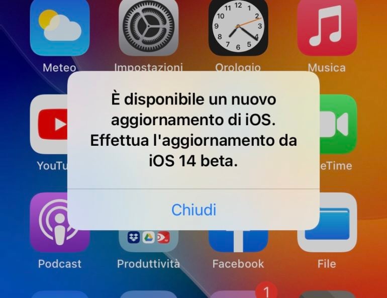 avviso beta ios 14