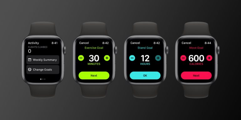 come cambiare obiettivi movimento esercizio in piedi watchos 7