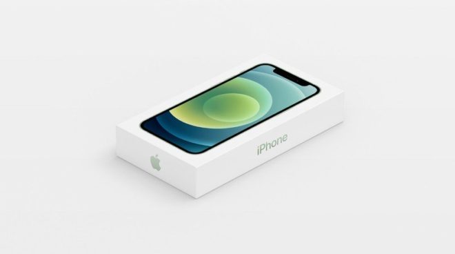 La piccola confezione degli iPhone 12 e la scatola aggiuntiva in Francia