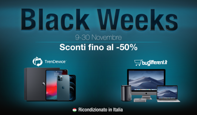 Sconti Black Weeks TrenDevice e BuyDifferent: fino al -50% su tutti i Ricondizionati con iPhone X da 389,90 €, iPhone 8 da 219,90 €