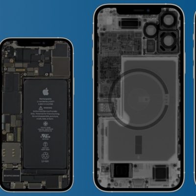 iPhone 12 mini e iPhone 12 Pro Max ai raggi X con gli sfondi di iFixit