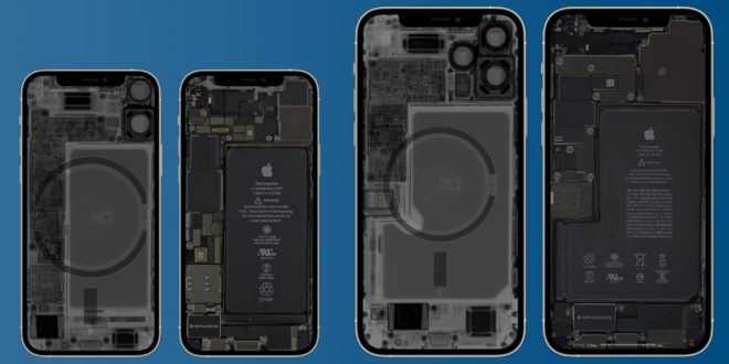 iPhone 12 mini e iPhone 12 Pro Max ai raggi X con gli sfondi di iFixit