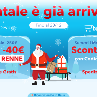 A Natale regala o regalati il meglio dell’Hi-Tech Ricondizionato con gli Sconti fino a -100€ e Spedizione Gratis su TrenDevice e BuyDifferent