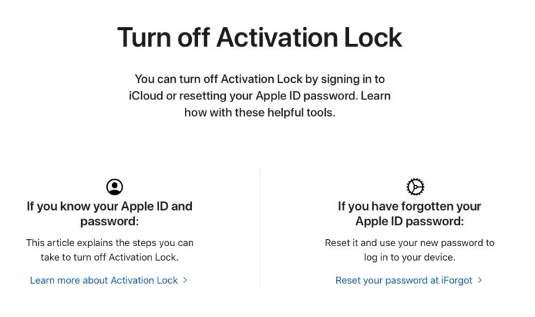 Turn off Activation Lock apple