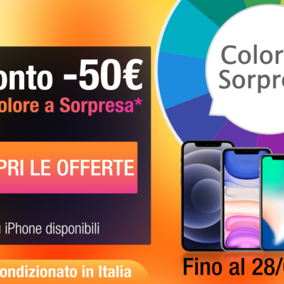 iPhone scontati di 50€ con il Colore a Sorpresa. Su TrenDevice il Ricondizionato è ancora più conveniente!