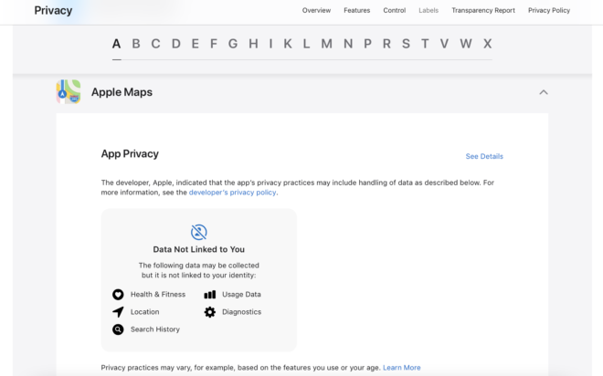 Apple pubblica le etichette privacy delle proprie applicazioni sul sito ufficiale