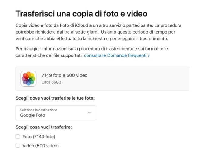 Apple lancia il tool per trasferire foto e video da iCloud a Google Foto
