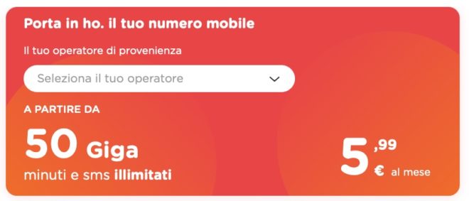 Offerta ho. Mobile: minuti ed SMS illimitati + 50 GIGA a 5,99€ al mese