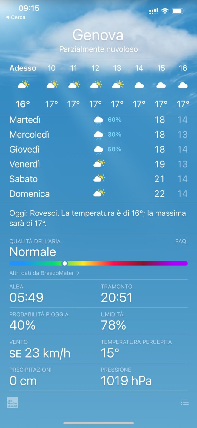 La “Qualità dell’aria” nell’app Meteo arriva in Italia con iOS 14.7