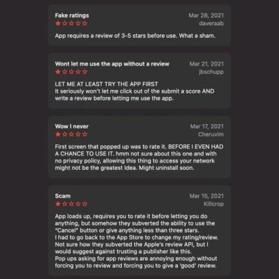Un’app scam richiede una recensione positiva per poter funzionare