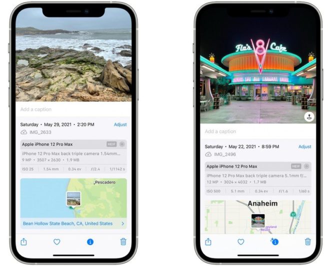 L’app Foto su iOS 15 mostra i metadati EXIF delle foto