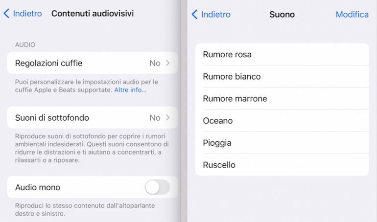 suoni sottofondo ios 15