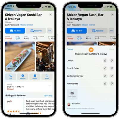 Apple aggiunge nuove funzioni di valutazione per le attività su Apple Maps