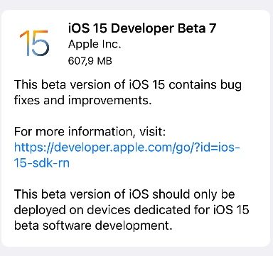 Apple rilascia la beta 7 di iOS 15, iPadOS 15, watchOS 8 e tvOS 15 [Disponibile beta pubblica]