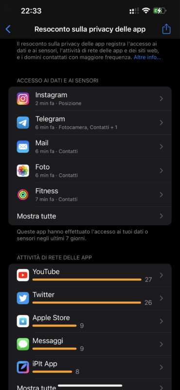 Come utilizzare App Privacy Report su iOS 15.2
