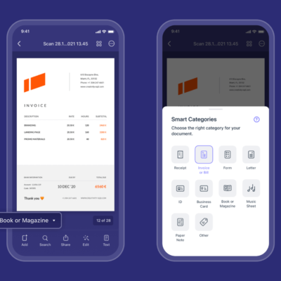 Scanner Pro organizza automaticamente le tue scansioni in categorie