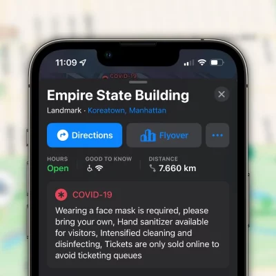 Apple Maps mostra i requisiti anti COVID-19 per accedere in determinati luoghi