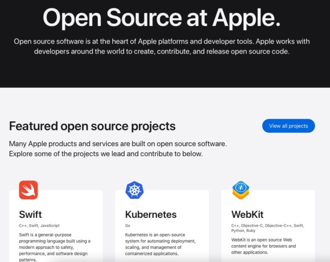 Apple aggiorna il suo sito Web Open Source