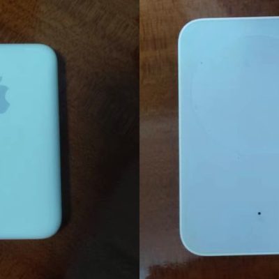 Il prototipo del MagSafe Battery Pack con plastica lucida e LED sul retro