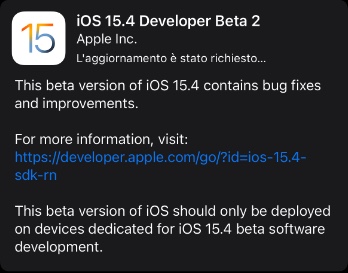 Apple rilascia la beta 2 di iOS 15.4, iPadOS 15.4, watchOS 8.5 e tvOS 15.4