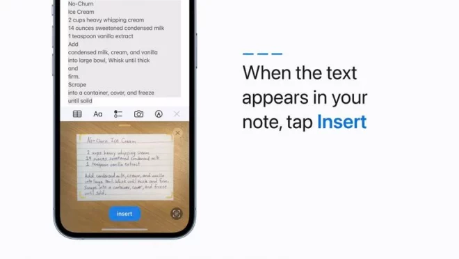 iOS 15.4 aggiunge una scorciatoia per la scansione del testo nell’app Note