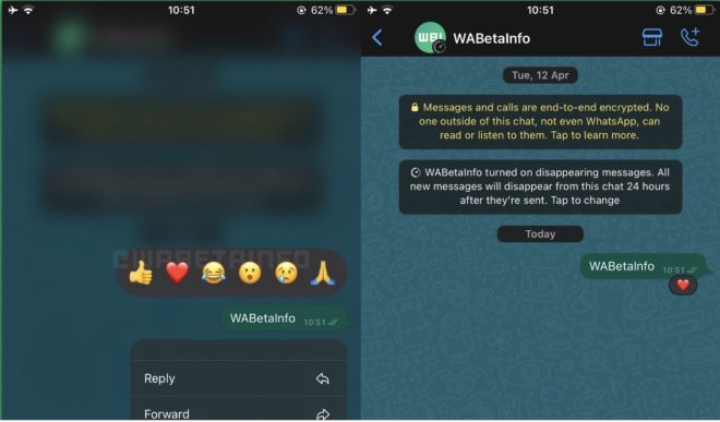 WhatsApp attiva le reaction nella beta di iOS