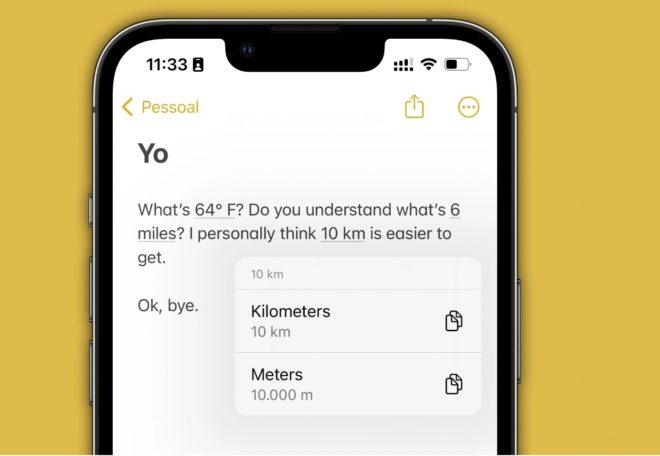 iOS 16 integra il convertitore di unità in diverse app
