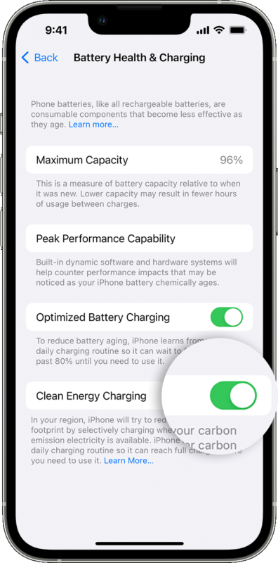 Apple spiega come funziona la ricarica Clean Energy su iOS 16.1
