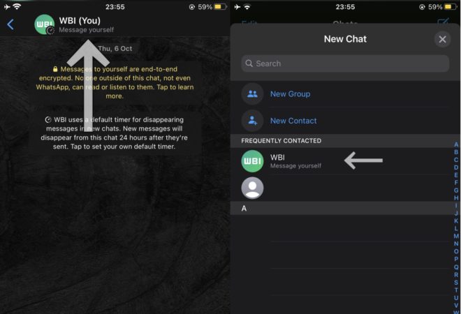 WhatsApp permette di inviare messaggi a se stessi