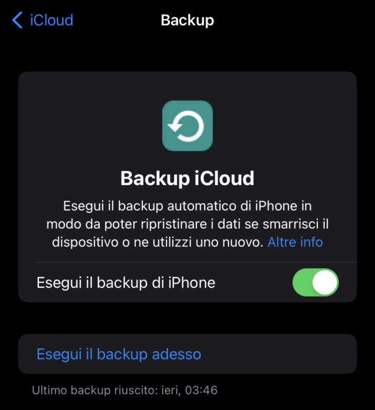 fare backup iphone icloud
