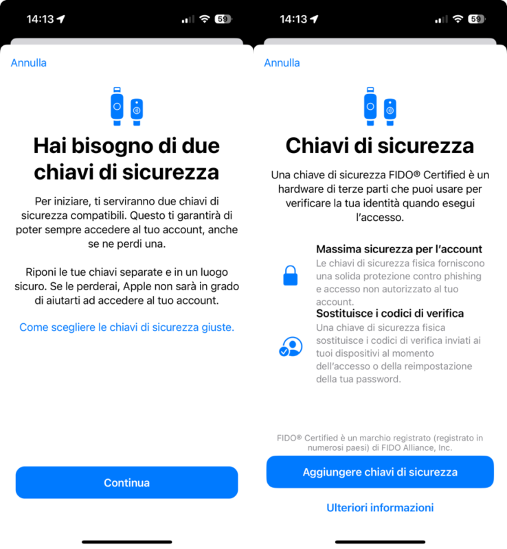 chiavi di sicurezza ios 16.3