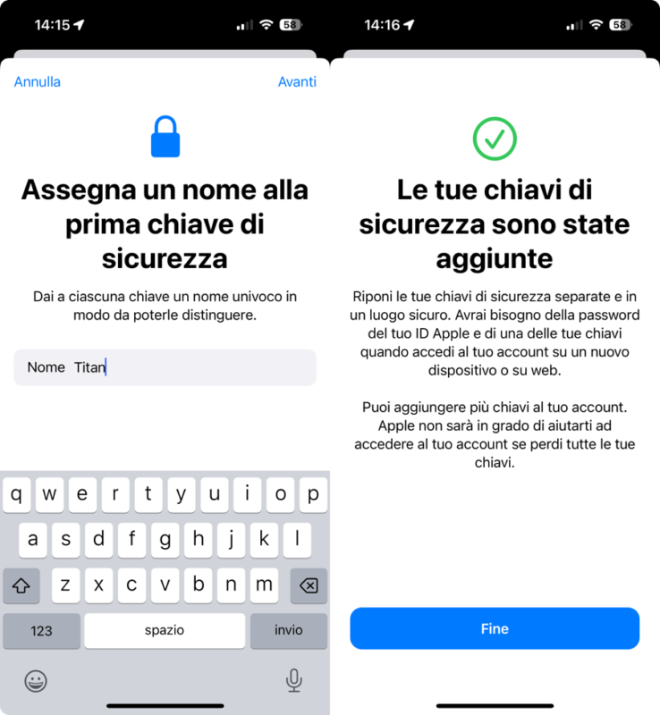 chiavi di sicurezza iOS proteggere apple id