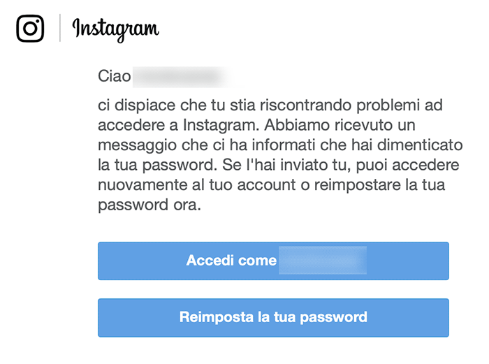 recupero password instagram email