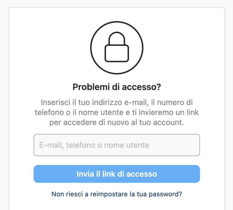 recupero password instagram link accesso