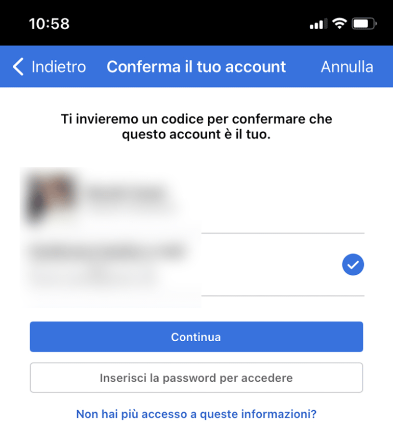 email recuperare password facebook iphone