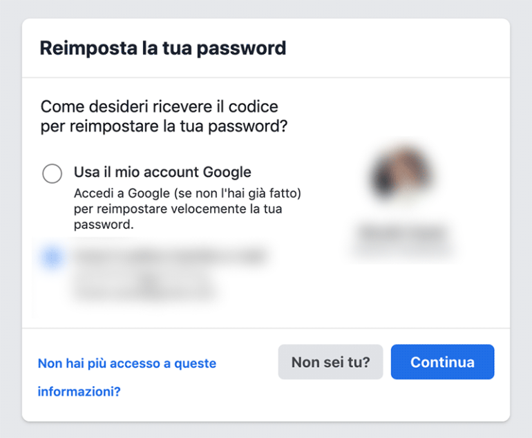 reimpostare password facebook