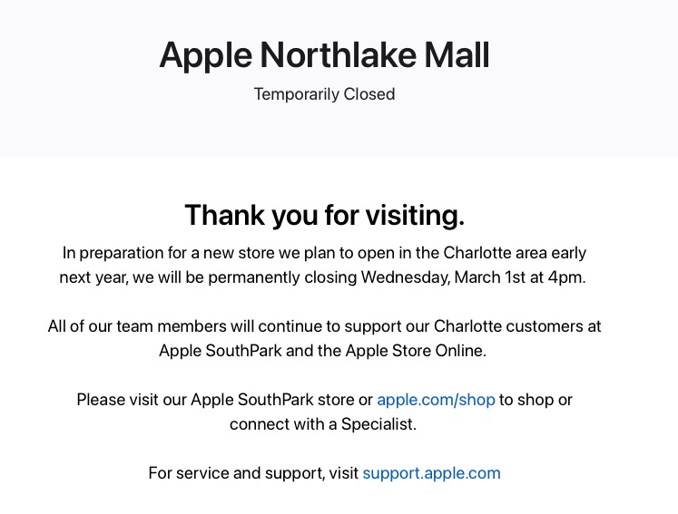 Apple Northlake Mall chiuso