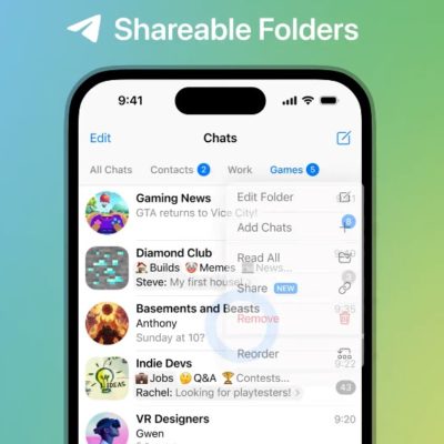 Telegram si aggiorna con cartelle chat condivisibili, sfondi personalizzati e altro