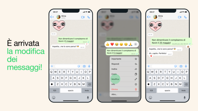 WhatsApp ora consente di modificare i messaggi inviati