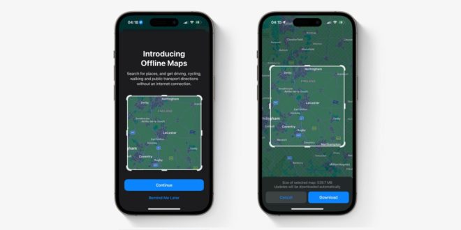 iOS 17 ti suggerisce quando è il caso di salvare una mappa offline su Apple Maps