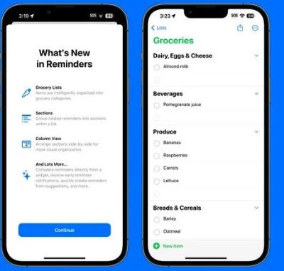 Promemoria in iOS 17 ordina la spesa in categorie