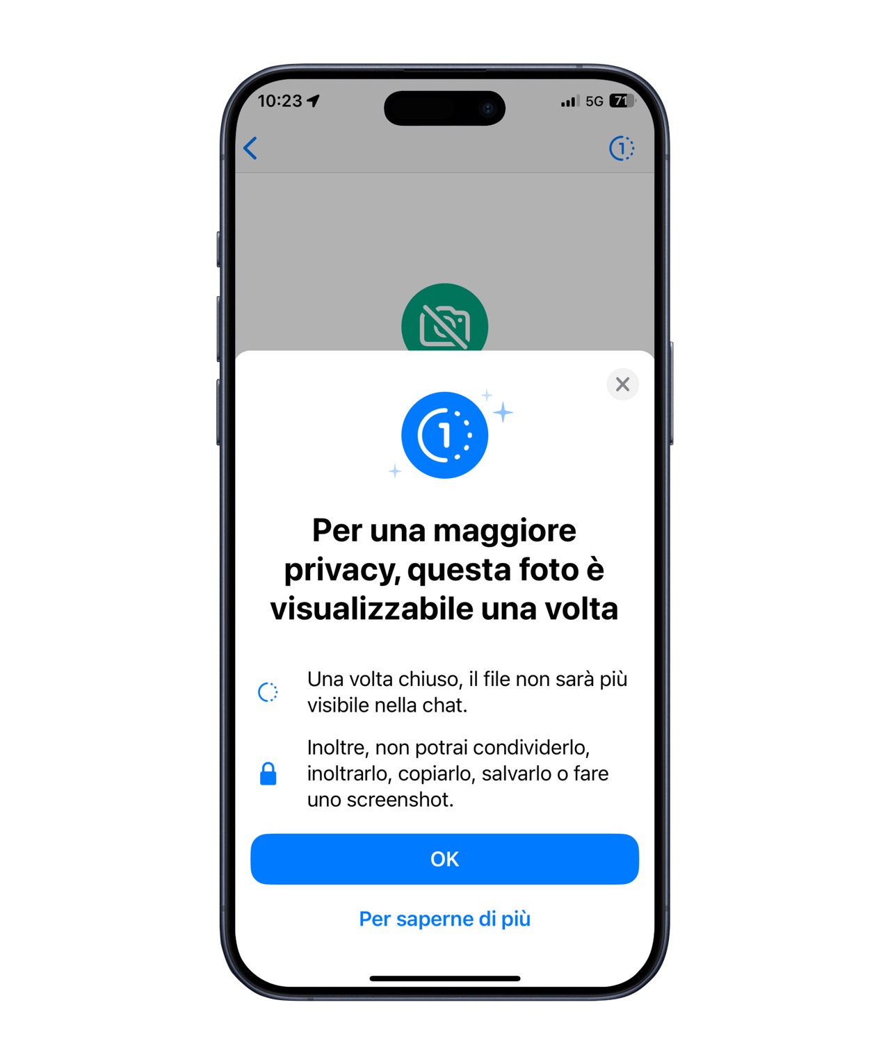 Cerchio tratteggiato WhatsApp, foto visibile una sola volta